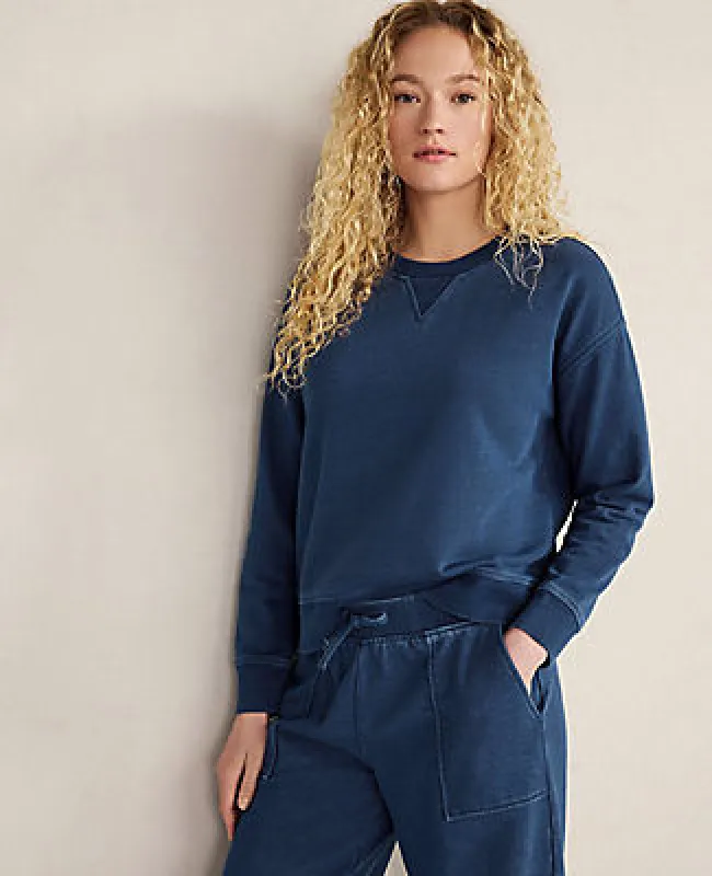 Ann Taylor Haven Well Within Indigo Washed Cotton Fleece Crewneck Pullover sold by Ann Taylor