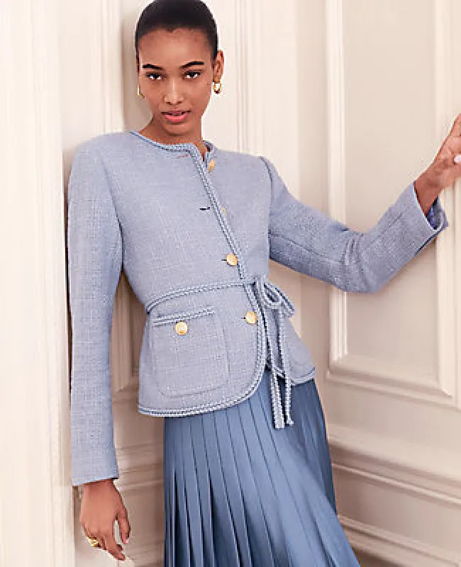 Ann Taylor Petite Belted Tweed Crew Neck Jacket sold by Ann Taylor