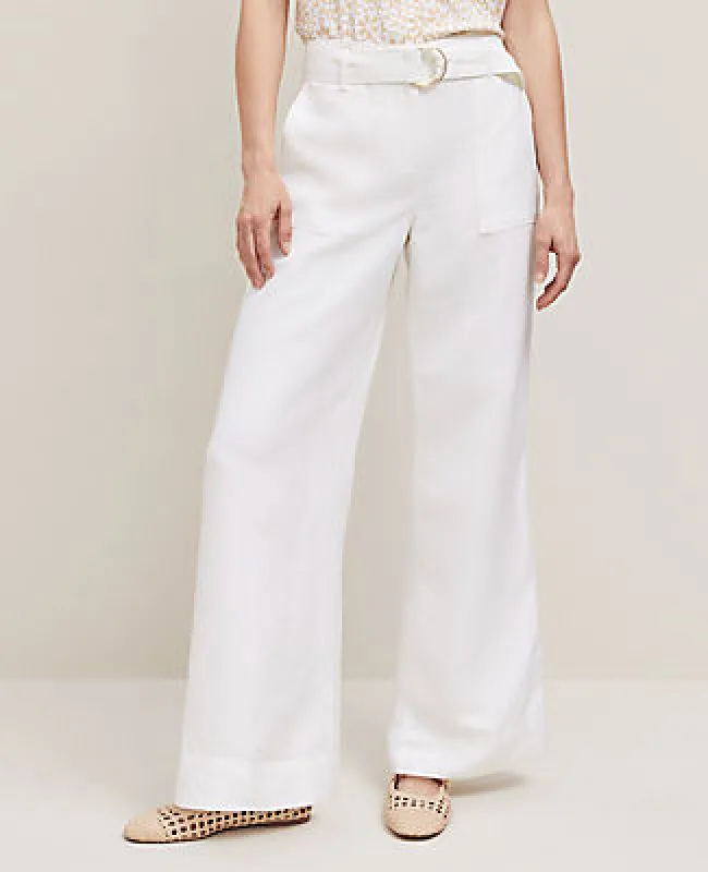 Ann Taylor The Petite Belted Wide-Leg Pant in Linen Blend — Curvy Fit sold by Ann Taylor