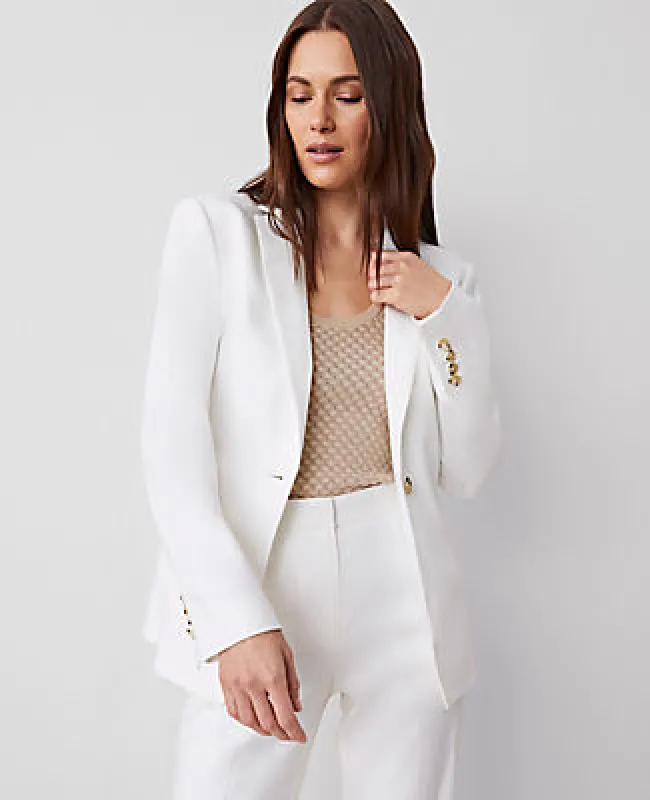 Ann Taylor The Petite One-Button Blazer in Herringbone Linen Blend sold by Ann Taylor
