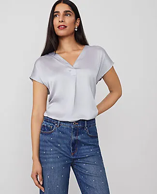Ann Taylor Shine Woven Pleat-Front Top sold by Ann Taylor