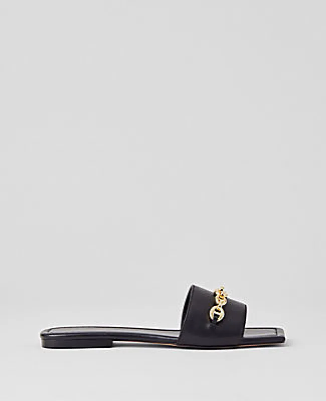Ann Taylor Chain Leather Slide Sandals sold by Ann Taylor