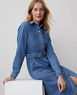 Ann Taylor Weekend Collection Denim Collared Column Midi Dress sold by Ann Taylor product image thumbnail 3
