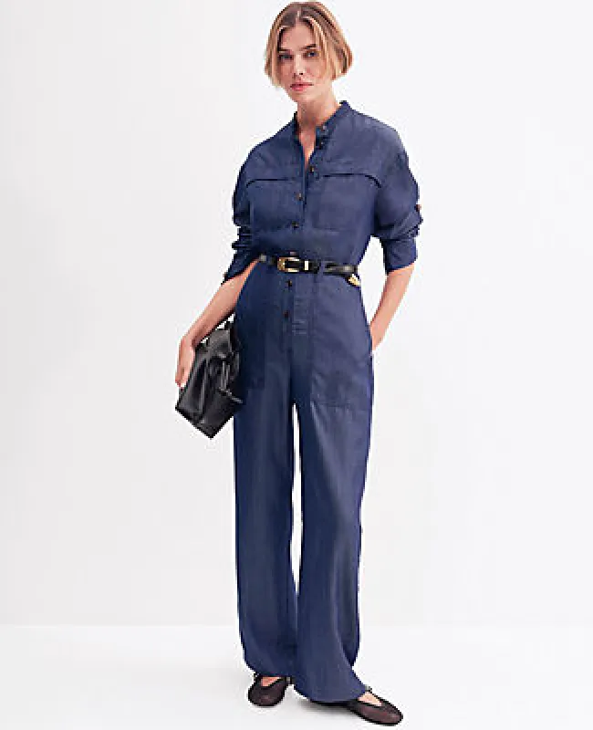 Ann Taylor Weekend Collection Chambray Stand Collar Jumpsuit sold by Ann Taylor