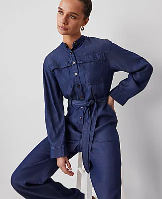 Ann Taylor Weekend Collection Chambray Stand Collar Jumpsuit sold by Ann Taylor product image thumbnail 5