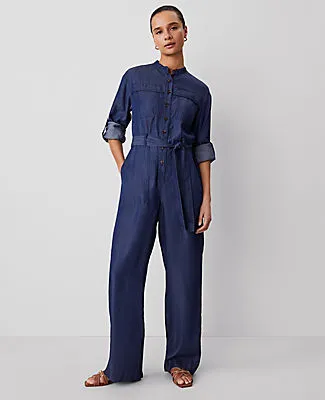 Ann Taylor Weekend Collection Chambray Stand Collar Jumpsuit sold by Ann Taylor product image thumbnail 2