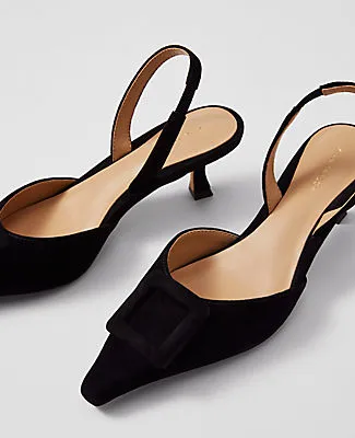 Ann Taylor Pointy Toe Buckle Suede Slingback Pumps sold by Ann Taylor product image thumbnail 2