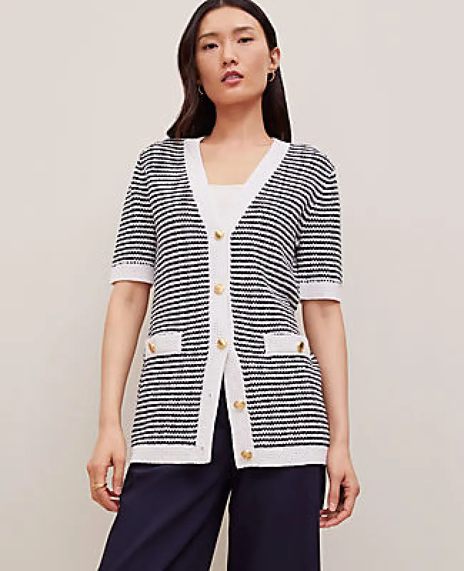 Ann Taylor Striped Long Sweater Jacket sold by Ann Taylor