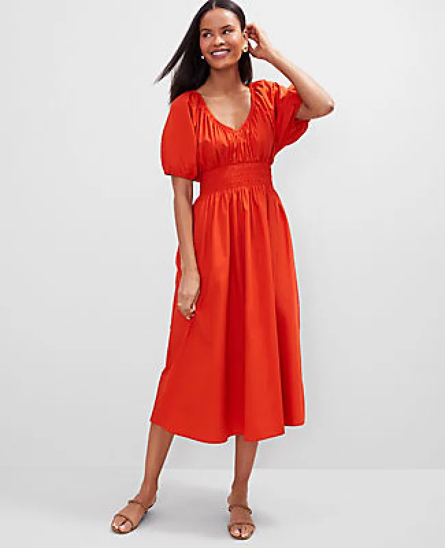 Ann Taylor Smocked Puff Sleeve Midi Dress sold by Ann Taylor