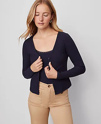 Ann Taylor Weekend Collection Ribbed V-Neck Cardigan sold by Ann Taylor product image thumbnail 2