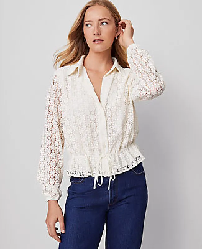Ann Taylor Weekend Collection Lace Tie Waist Popover Top sold by Ann Taylor