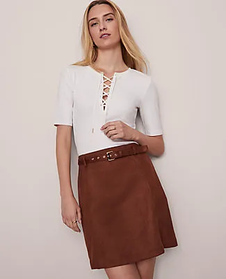 Ann Taylor Weekend Collection Faux Suede Belted A-Line Skirt sold by Ann Taylor product image thumbnail 2