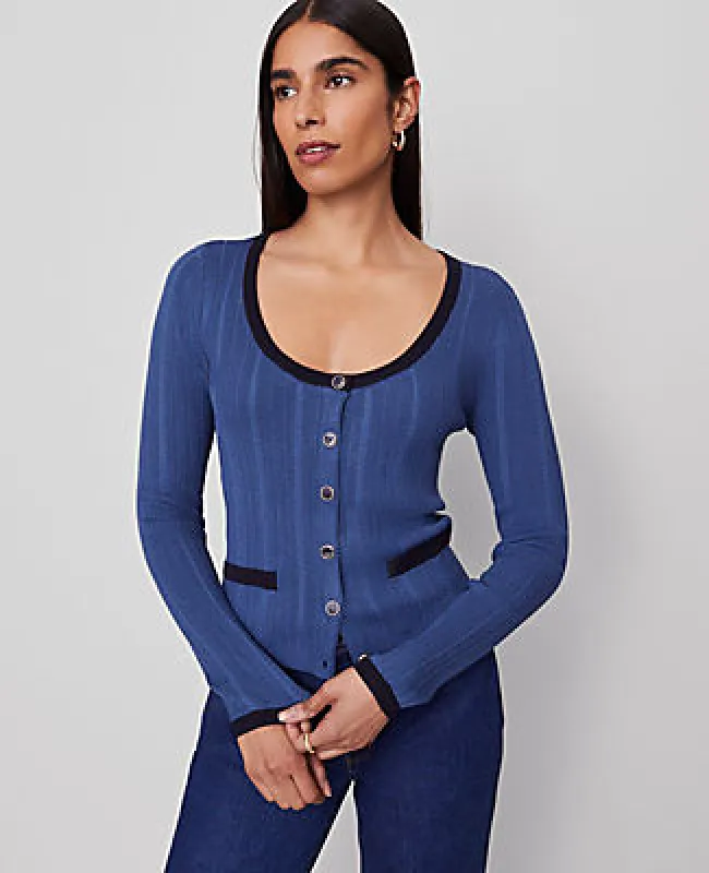 Ann Taylor Contrast Trim Cardigan sold by Ann Taylor