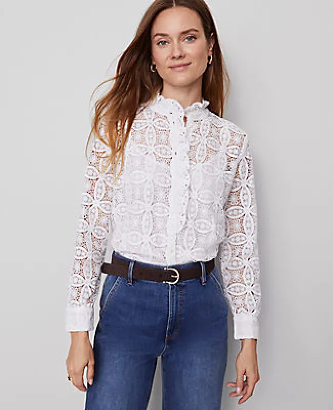 Ann Taylor Petite Ruffle Collar Lace Blouse sold by Ann Taylor