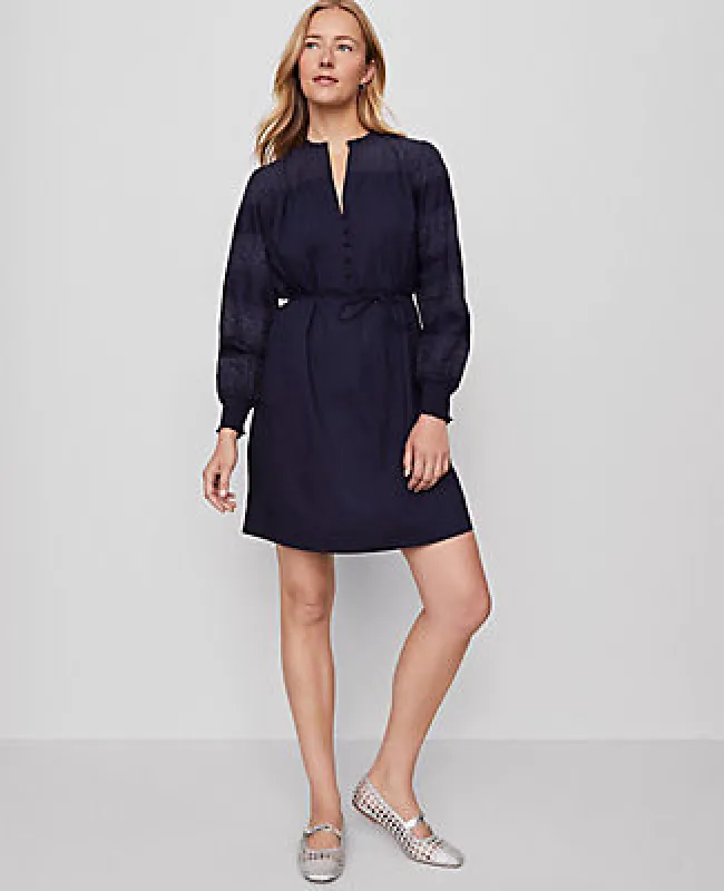 Ann Taylor Petite Weekend Collection Ruffle Collar Belted Shift Dress sold by Ann Taylor