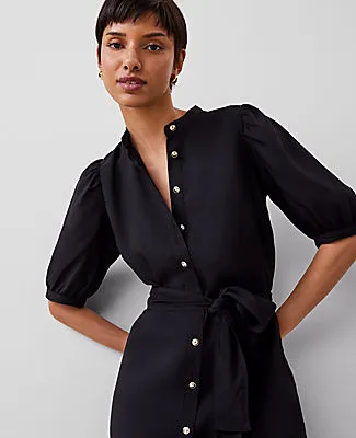 Ann Taylor Petite Stand Collar Belted Midi Shirtdress sold by Ann Taylor product image thumbnail 3