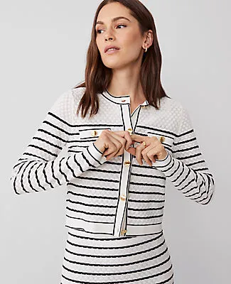 Ann Taylor Petite Textured Striped Pocket Cardigan sold by Ann Taylor product image thumbnail 4