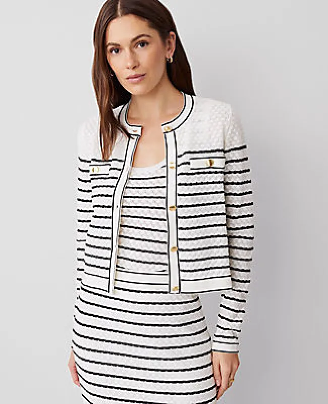 Ann Taylor Petite Textured Striped Pocket Cardigan sold by Ann Taylor