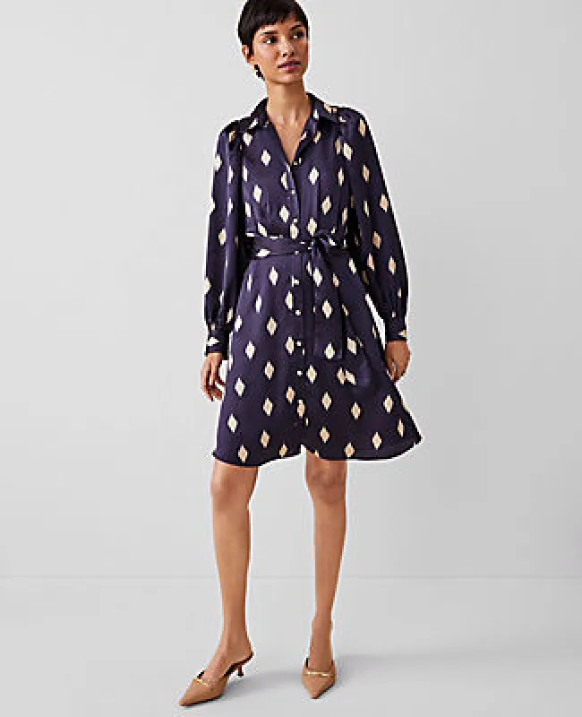 Ann Taylor Petite Geo Collared Belted Shirtdress sold by Ann Taylor