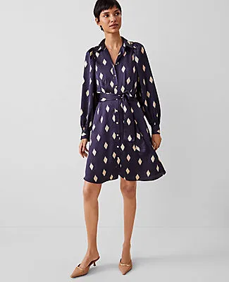 Ann Taylor Petite Geo Collared Belted Shirtdress sold by Ann Taylor