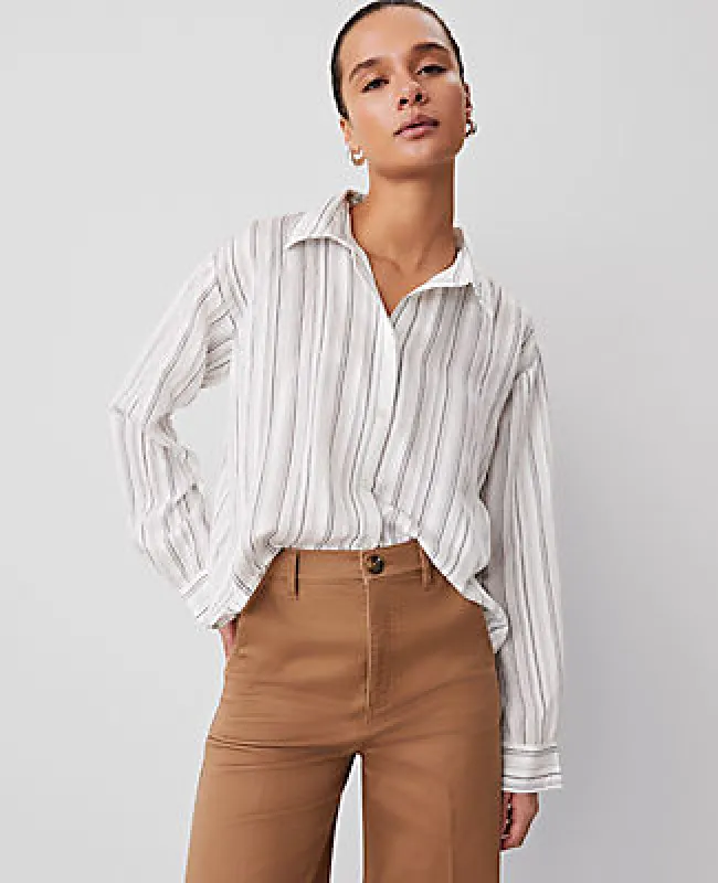 Ann Taylor Weekend Collection Striped Drop Shoulder Shirt sold by Ann Taylor