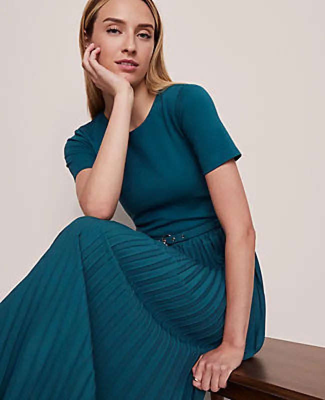 Ann Taylor Belted Pleated Midi Dress sold by Ann Taylor