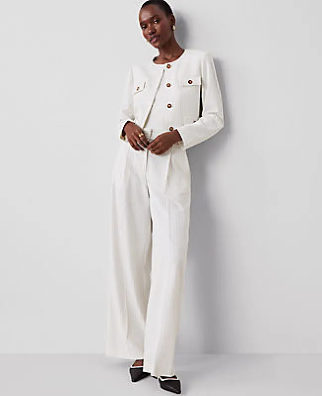 Ann Taylor The Petite Pleated Wide-Leg Pant in Pinstripe sold by Ann Taylor