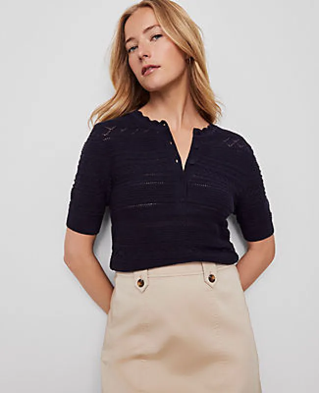 Ann Taylor Weekend Collection Scalloped Henley Sweater sold by Ann Taylor