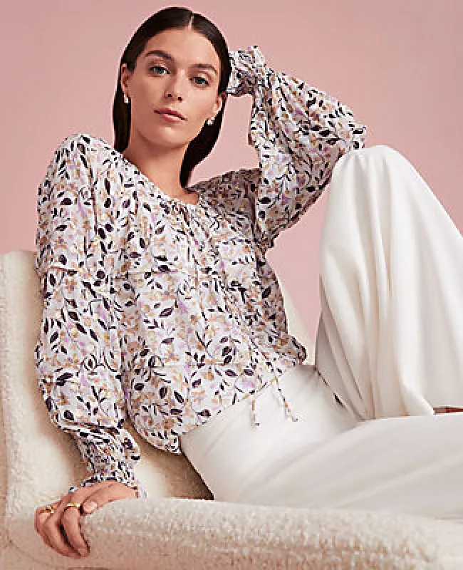 Ann Taylor Floral Clip Split Neck Popover Top sold by Ann Taylor