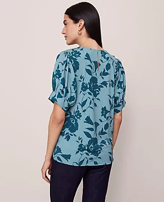 Ann Taylor Floral Mixed Media Gathered Sleeve Top sold by Ann Taylor product image thumbnail 2