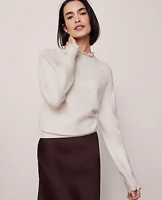 Ann Taylor Ruffle Trimmed Mock Neck Sweater sold by Ann Taylor product image thumbnail 2