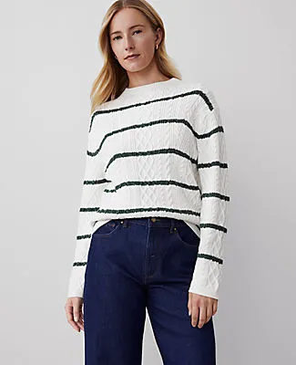 Ann Taylor Petite Striped Mixed Cable Sweater sold by Ann Taylor
