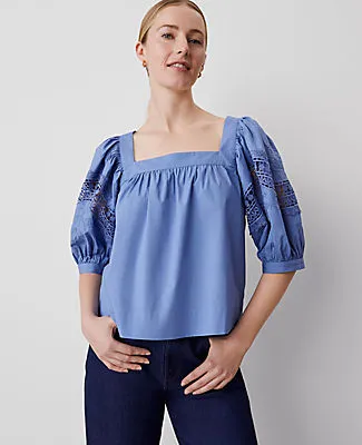 Ann Taylor Eyelet Puff Sleeve Blouse sold by Ann Taylor