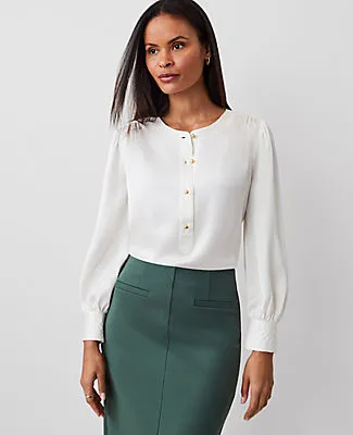Ann Taylor Satin Button Popover Top sold by Ann Taylor