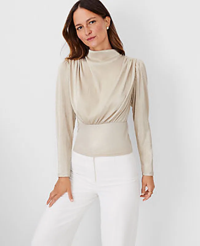 Ann Taylor Metallic Draped Cowl Neck Top sold by Ann Taylor