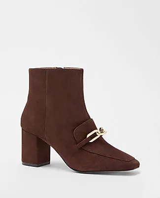 Ann Taylor Chain Block Heel Suede Booties sold by Ann Taylor