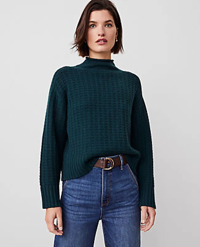 Ann Taylor Cashmere Waffle Stitch Roll Neck Sweater sold by Ann Taylor