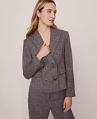 Ann Taylor The Petite Fitted Double Breasted Blazer in Plaid sold by Ann Taylor product image thumbnail 4