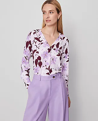 Ann Taylor Floral Mixed Media Pleat Front Top sold by Ann Taylor