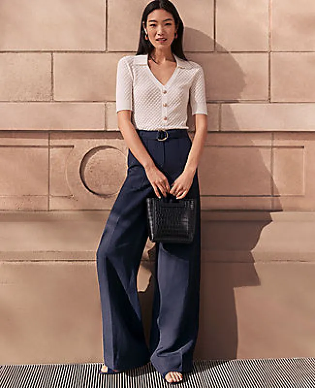 Ann Taylor The Belted Wide-Leg Pant in Linen Blend sold by Ann Taylor