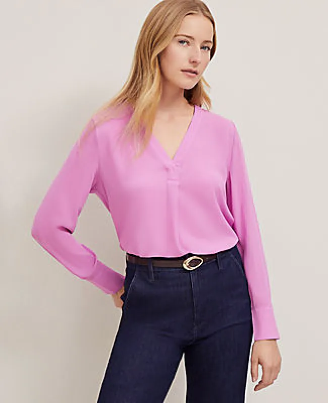 Ann Taylor Mixed Media Pleat Front Top sold by Ann Taylor