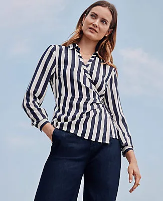 Ann Taylor Striped Collared Wrap Blouse sold by Ann Taylor