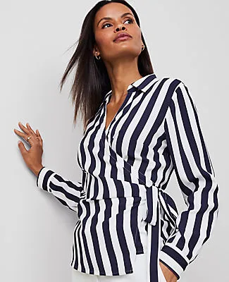 Ann Taylor Striped Collared Wrap Blouse sold by Ann Taylor product image thumbnail 4