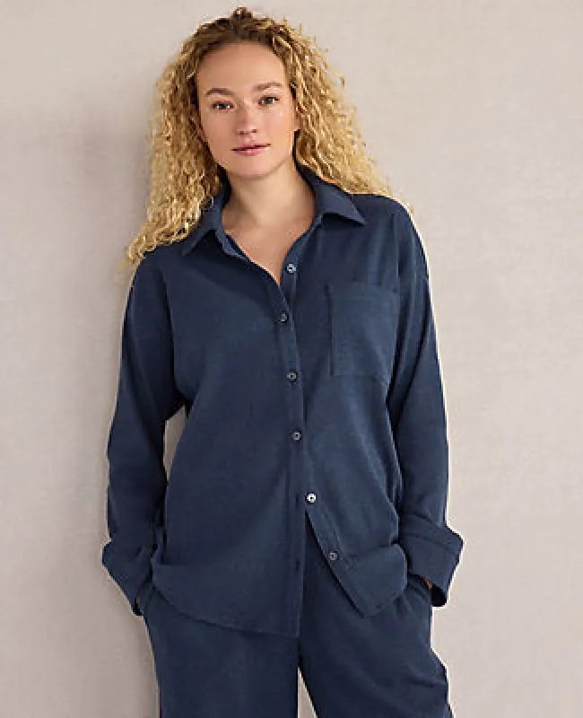 Ann Taylor Haven Well Within Organic Cotton Rib Knit Relaxed Button Down Top sold by Ann Taylor