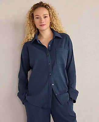 Ann Taylor Haven Well Within Organic Cotton Rib Knit Relaxed Button Down Top sold by Ann Taylor