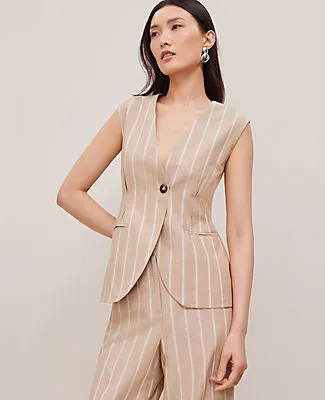 Ann Taylor The Petite Tucked Waist Vest in Pinstripe sold by Ann Taylor product image thumbnail 3
