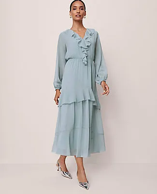 Ann Taylor Petite V-Neck Ruffle Maxi Dress sold by Ann Taylor product image thumbnail 2