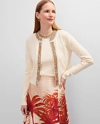 Ann Taylor Studio Collection Sequin Trimmed Open Cardigan sold by Ann Taylor
