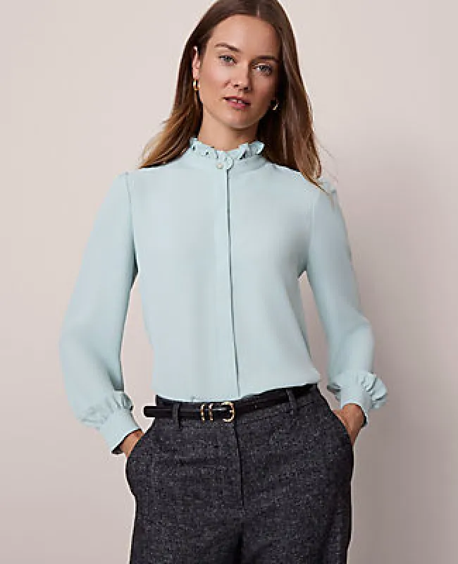 Ann Taylor Ruffle Neck Satin Blouse sold by Ann Taylor