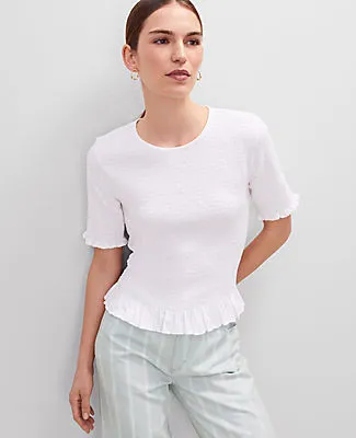 Ann Taylor Petite Smocked Ruffle Trimmed Top sold by Ann Taylor
